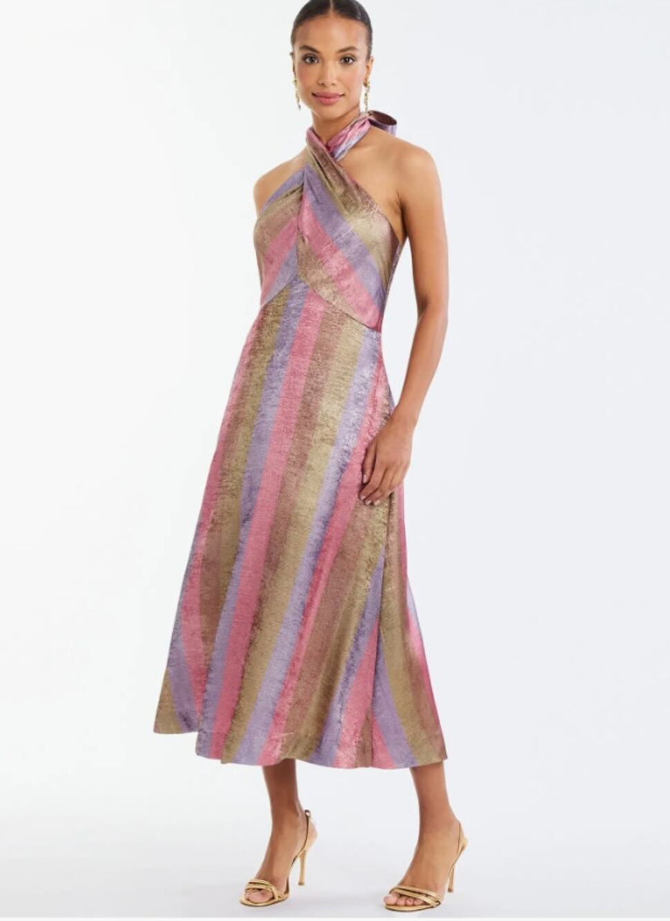 Mestiza Copacabana Halter Midi Dress Disco Stripe Shimmer 14 Anthropologie